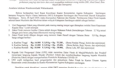Besaran Zakat Fitrah Sarolangun, Tertinggi Rp 53 Ribu