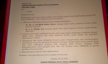 Bukan Surat Tugas, Rekomendasi Gerindra ke Fachrori-Safrial Ditandatangani Langsung oleh Prabowo Subianto