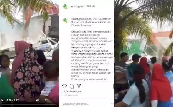 Viral! Kalap Istri Tua Ratakan Tanah dengan Buldoser Rumah Istri Muda di Sumut