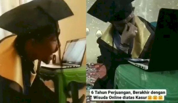 Viral! Enam Tahun Kuliah, Pemuda Ini Akhirnya Wisuda di Atas Kasur: Sedih Sekali
