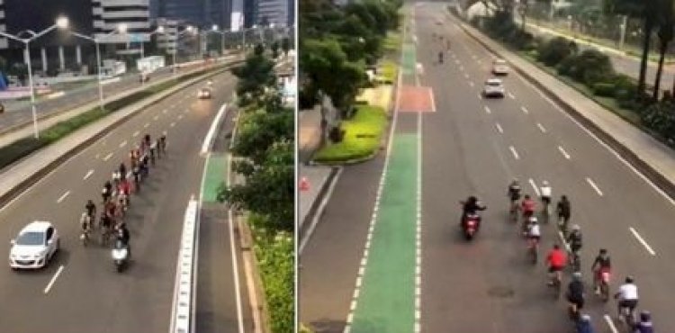 Viral! Pesepeda Ambil Jalur Mobil, Netizen: Jalur Hijau Kau Kira untuk Landing Pesawat?