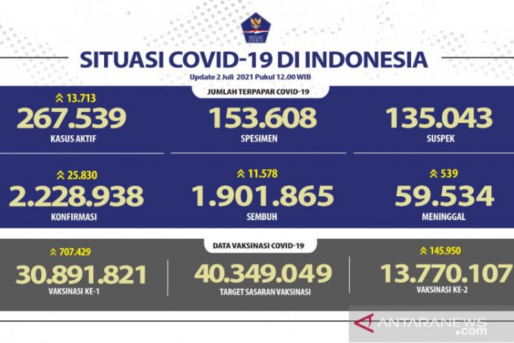 Waduh!! Positif COVID-19 di Indonesia Naik 25.830, Kematian 539 Orang