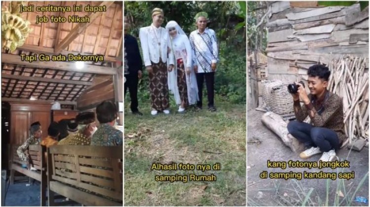 Viral Pernikahan Tanpa Dekorasi dan Pengantin Berfoto Samping Kandang Sapi, Netizen: Bagusloh Hasilnya....