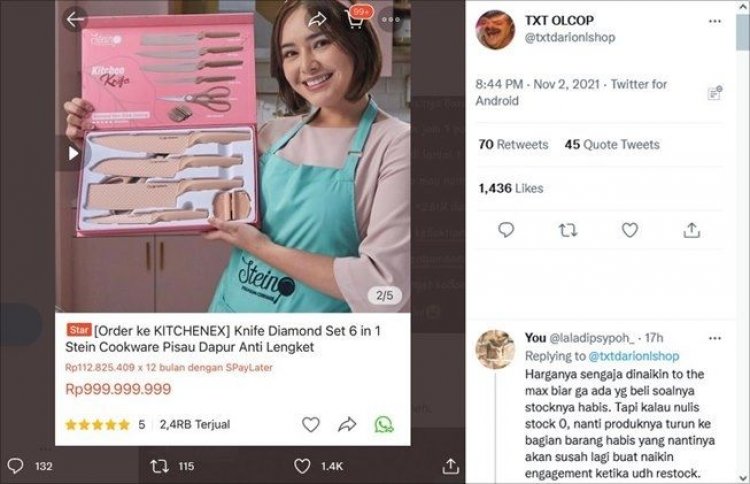 Heboh! Pisau Dibanderol Rp999.999.999, Netizen: Pisaunya Bisa Ngebelah Laut....