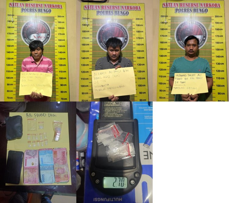 Tiga Pria Diamankan Satresnarkoba Polres Bungo, Diduga Terlibat Peredaran Sabu