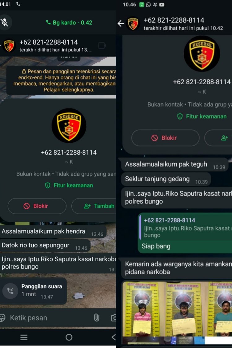 Catut Nama Kasat Resnarkoba Polres Bungo, Oknum Minta Uang Rp50 Juta kepada Keluarga Tersangka