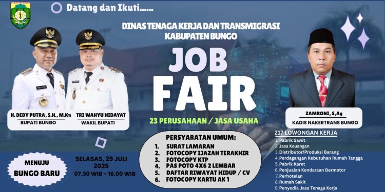 Dukung Program 100 Hari Kerja Bupati, Disnakertrans Bungo Gelar Job Fair "Menuju Bungo Baru"