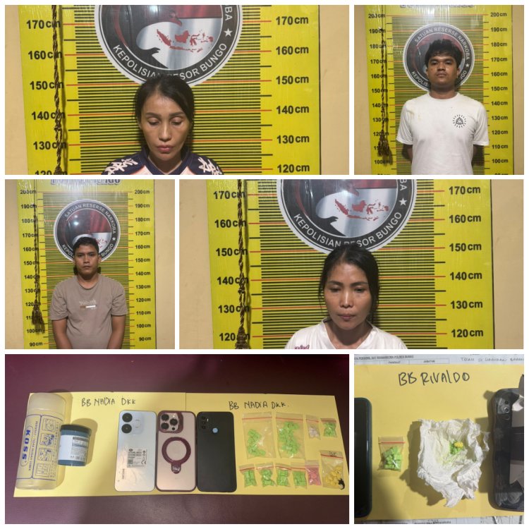 Aksi Polres Bungo Gulung Empat Pengedar Ekstasi, Puluhan Butir Diamankan dari Dua TKP Berbeda