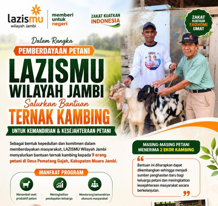 LAZISMU Jambi Salurkan Bantuan Ternak Kambing kepada 9 Petani di Desa Pematang Gajah