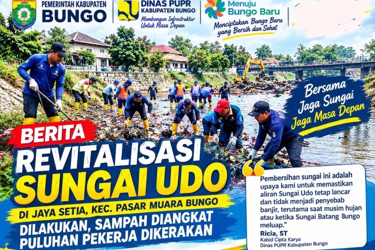 Sungai Udo Jaya Setia Dibersihkan, Puluhan Pekerja Dikerahkan Antisipasi Banjir