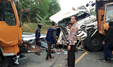 KECELAKAAN MAUT! Fuso Adu Kambing di KM 57 Muarojambi Satu Sopir Tewas Terjepit
