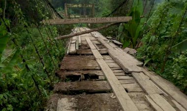 Jembatan Nyaris Putus, Warga Renah Kemumu Bertaruh Nyawa Seberangi Sungai