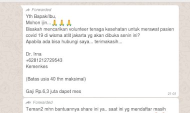 Viral! Rekrutmen Volunteer Penanganan Pasien Covid-19 Via Dokter Irna dari Kemenkes Ternyata Hoaks