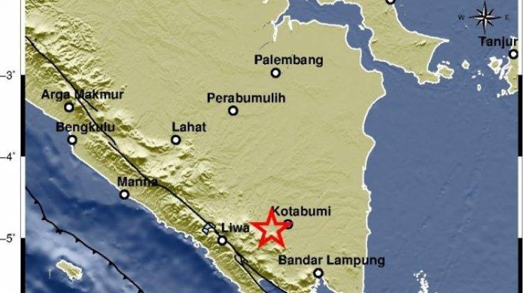 Gempa Magnitudo 4,4 di Barat Daya Lampung Utara