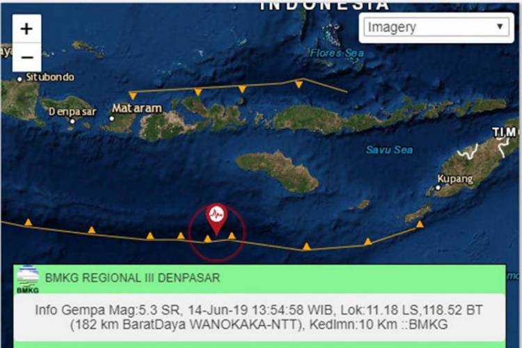 Gempa 5.3 SR Guncang Sumba Barat