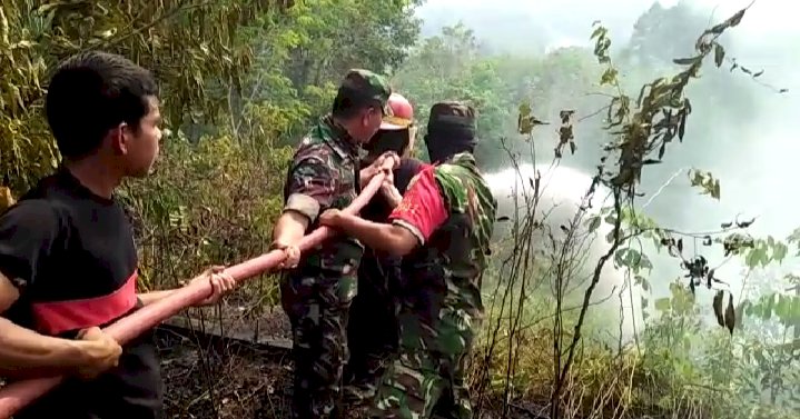 Dua Hektar Lahan Sawit Terbakar, Damkar Jujuhan dan TNI Berjibaku Padamkan Api