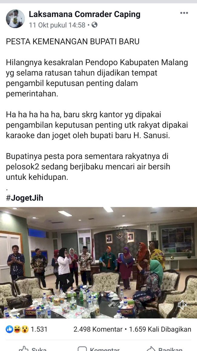 Asyik Bupati Malang Karaokean di Kantor, Begini Kata Humas