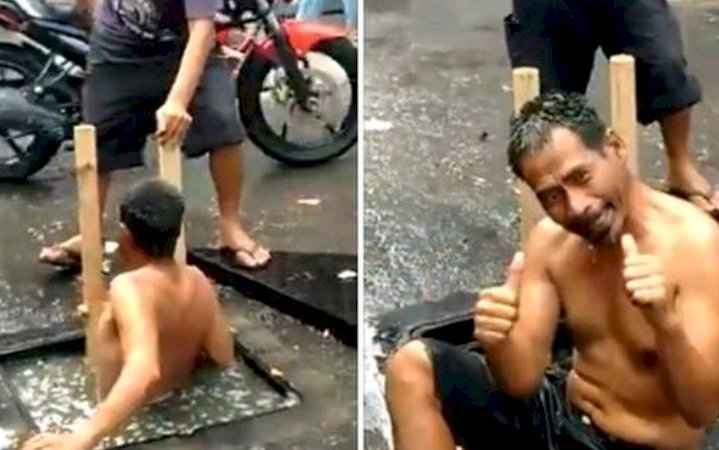 Viral Bapak Ini Rela Masuk Gorong-gorong Bersihkan Sampah Saat Lagi Banjir