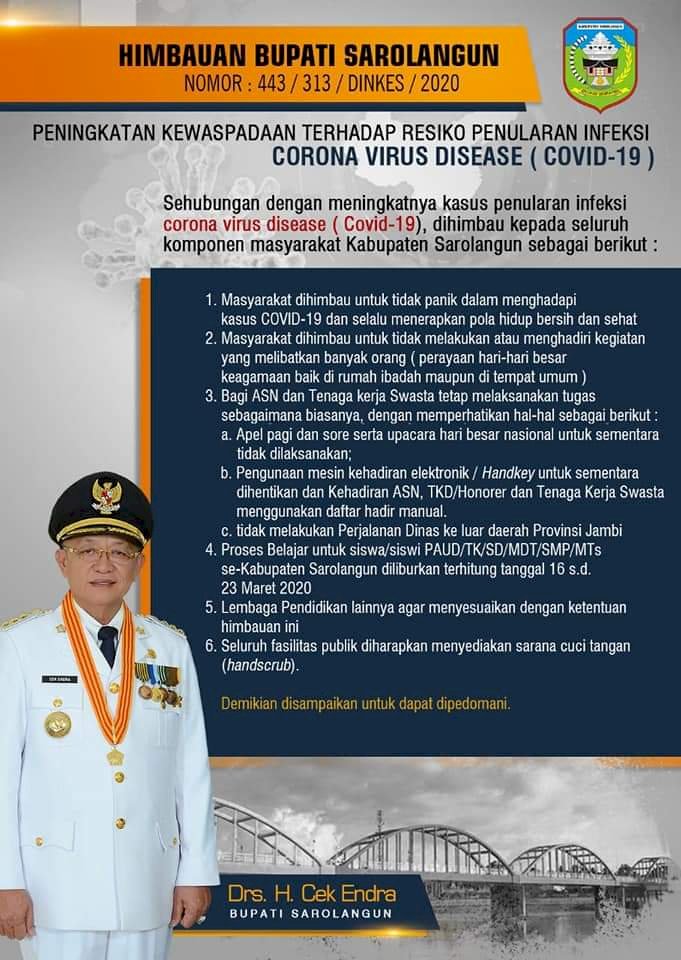 Corona Semakin Mengkhawatirkan, Pemkab Sarolangun Keluarkan Himbauan